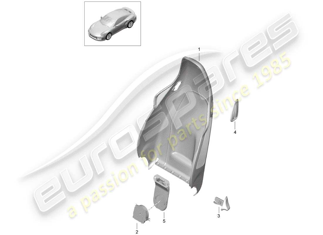 porsche 2018 (991-2 turbo) diagrama de piezas de la carcasa del respaldo
