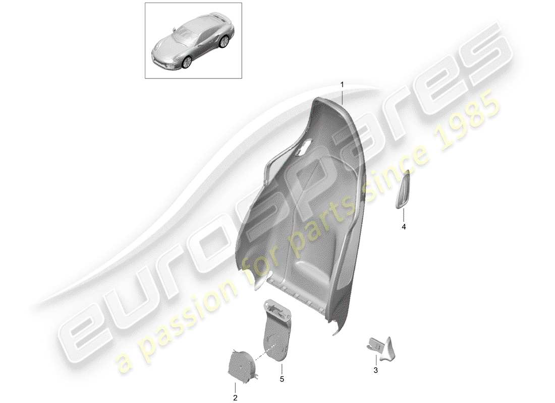 porsche 991 turbo (2018) diagrama de piezas de la carcasa del respaldo