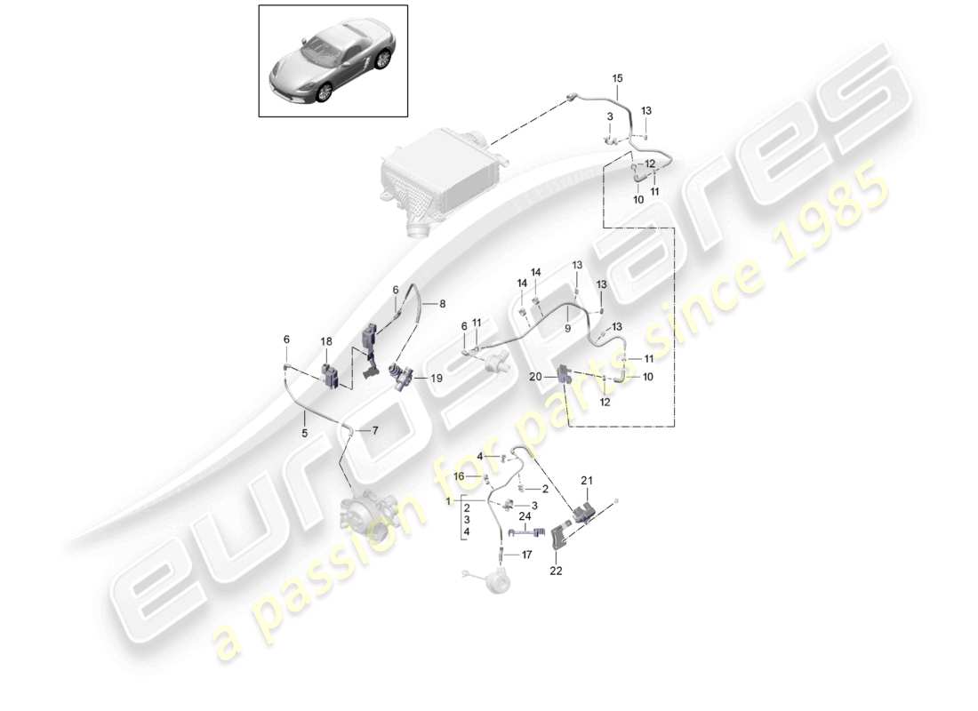 porsche 2024 (718 boxster) diagrama de piezas de la válvula de derivación de la bomba de refrigerante de la válvula de descarga de la línea de control