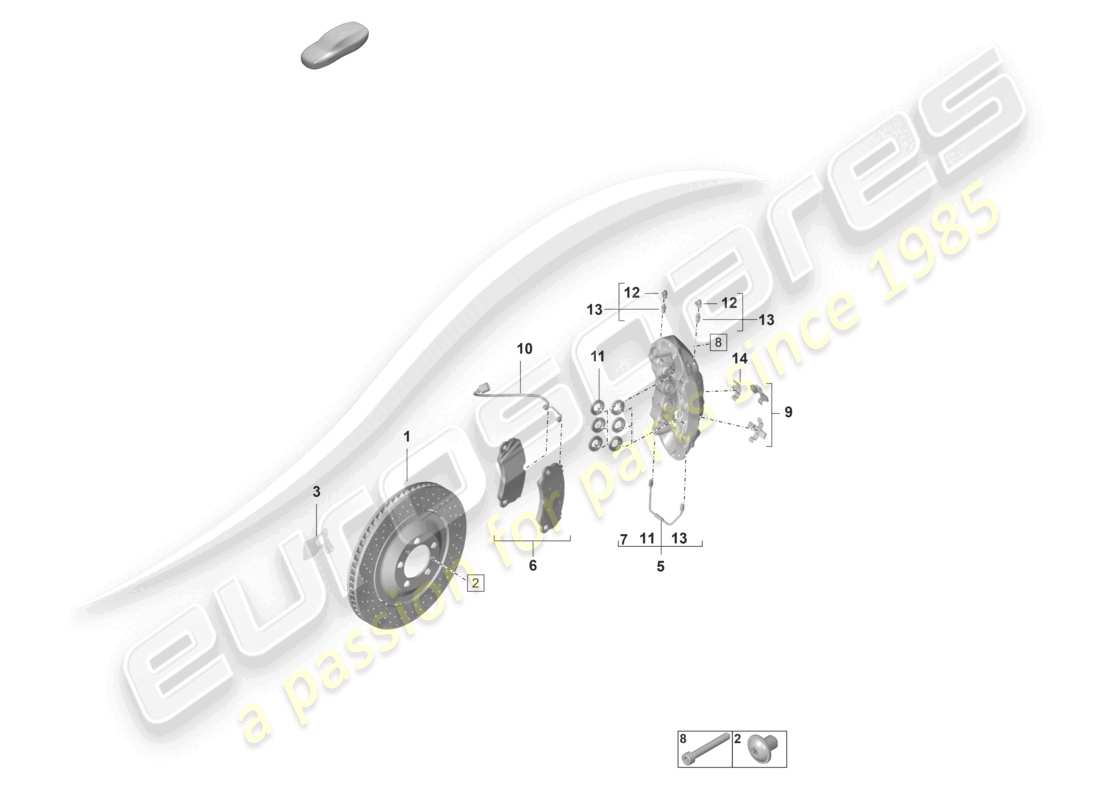 porsche 2024 (992-2 gt3/rs/st) diagrama de piezas del eje delantero del pccb del freno de disco