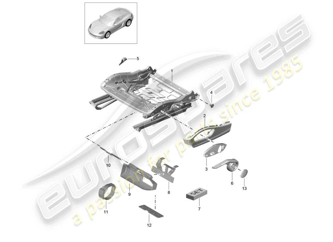 porsche 2023 (718 cayman) estructura del asiento asiento deportivo accesorios soporte extintores diagrama de piezas