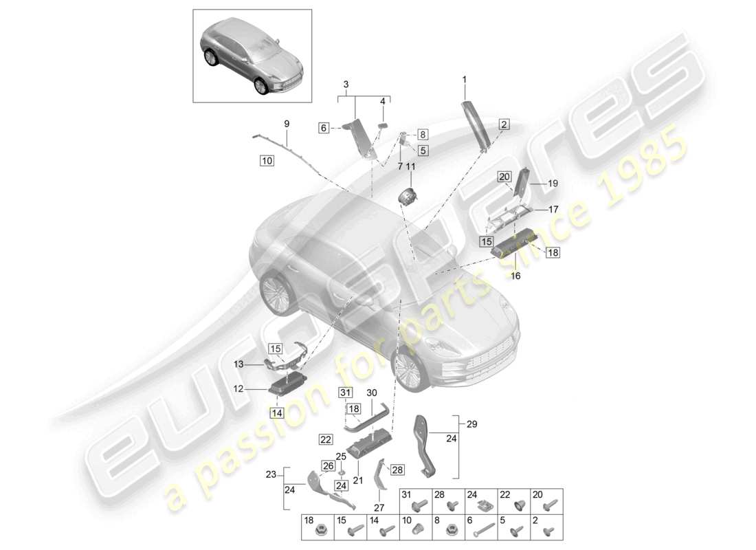 porsche 2021 (macan) bolsa de aire diagrama de piezas