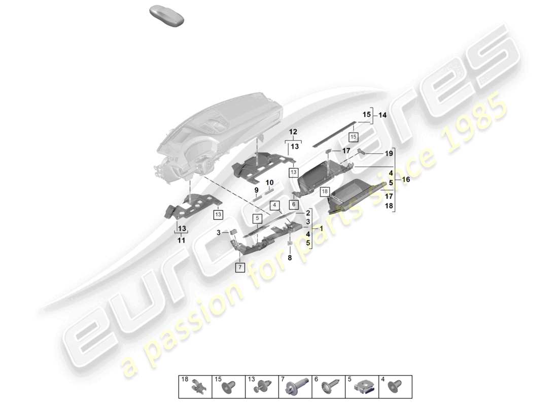 porsche 2024 (panamera 976) diagrama de piezas de fijación del panel de instrumentos inferior