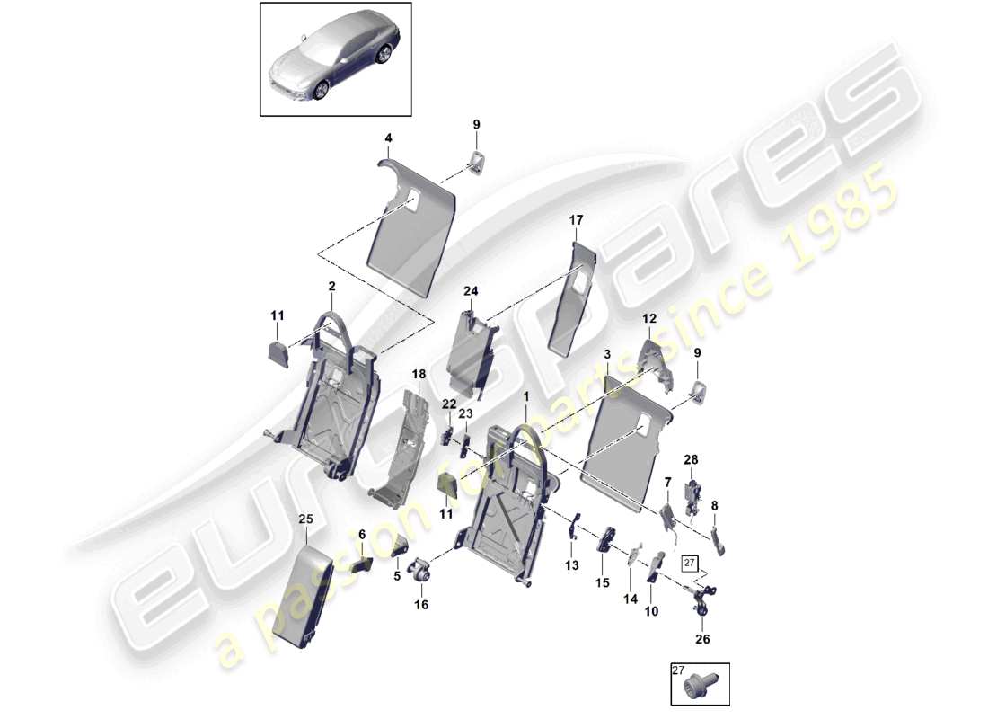 porsche 2022 (panamera 971-2) respaldo del asiento trasero accesorios de acabado versión confort versión deportiva diagrama de piezas