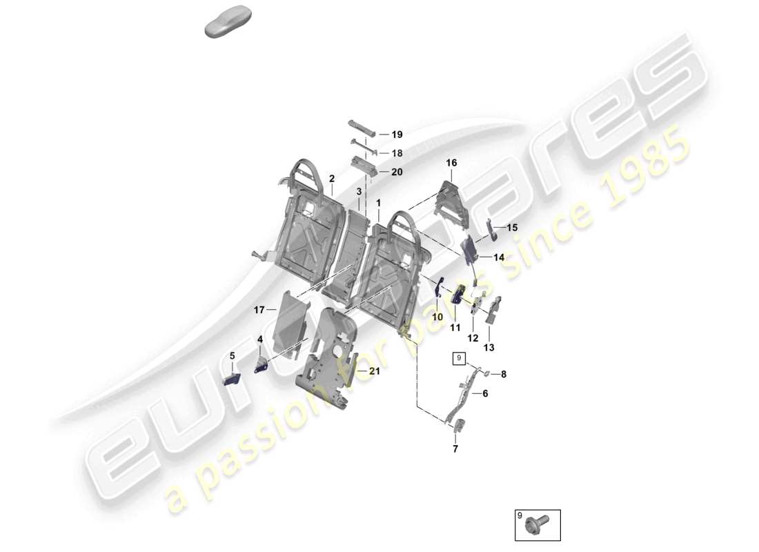 porsche 2026 (panamera 976) diagrama de piezas del asiento confort del marco del respaldo