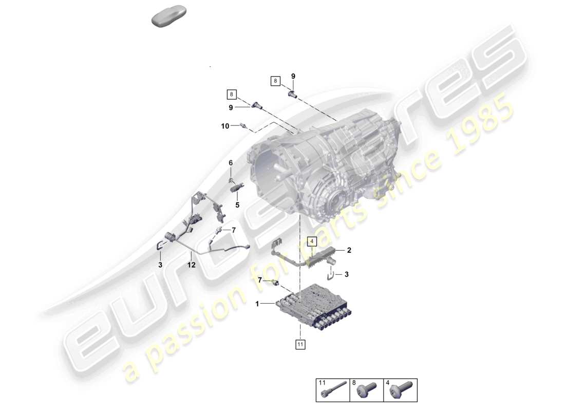 porsche 2025 (992-2) 8-speed caja de cambios de doble embrague - pdk - para vehículos con propulsión híbrida diagrama de piezas de los sensores