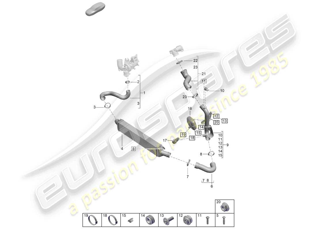 porsche 2021 (macan) enfriador de aire de carga diagrama de piezas