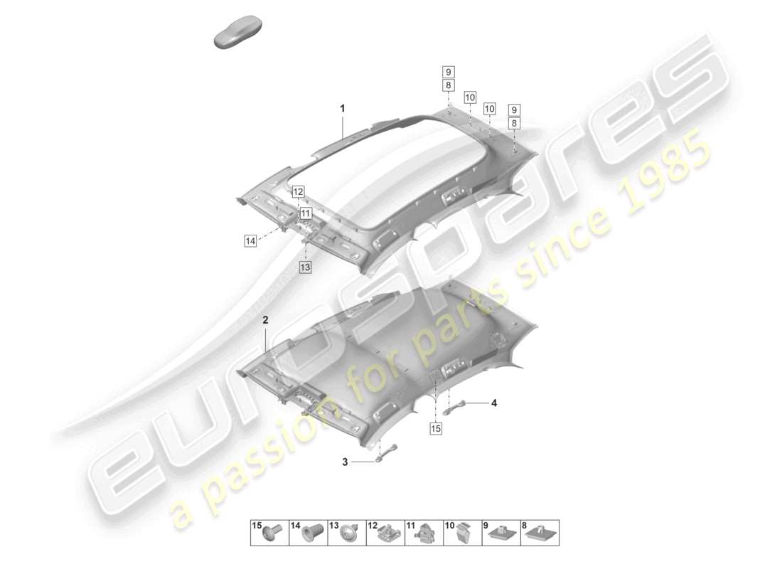 porsche 2021 (taycan 9j1-1) diagrama de piezas del revestimiento del techo moldeado