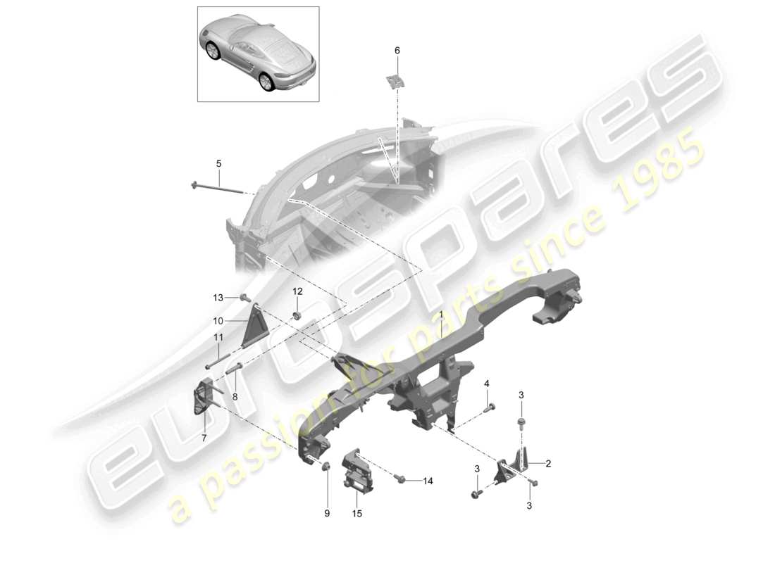 porsche 2023 (718 cayman) diagrama de piezas del tablero del marco de retención