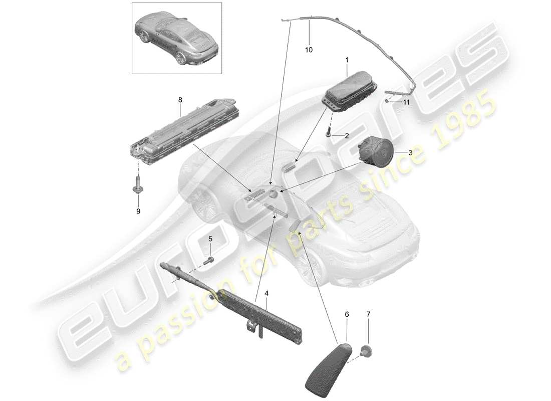 porsche 2018 (991-2 turbo) diagrama de piezas del airbag