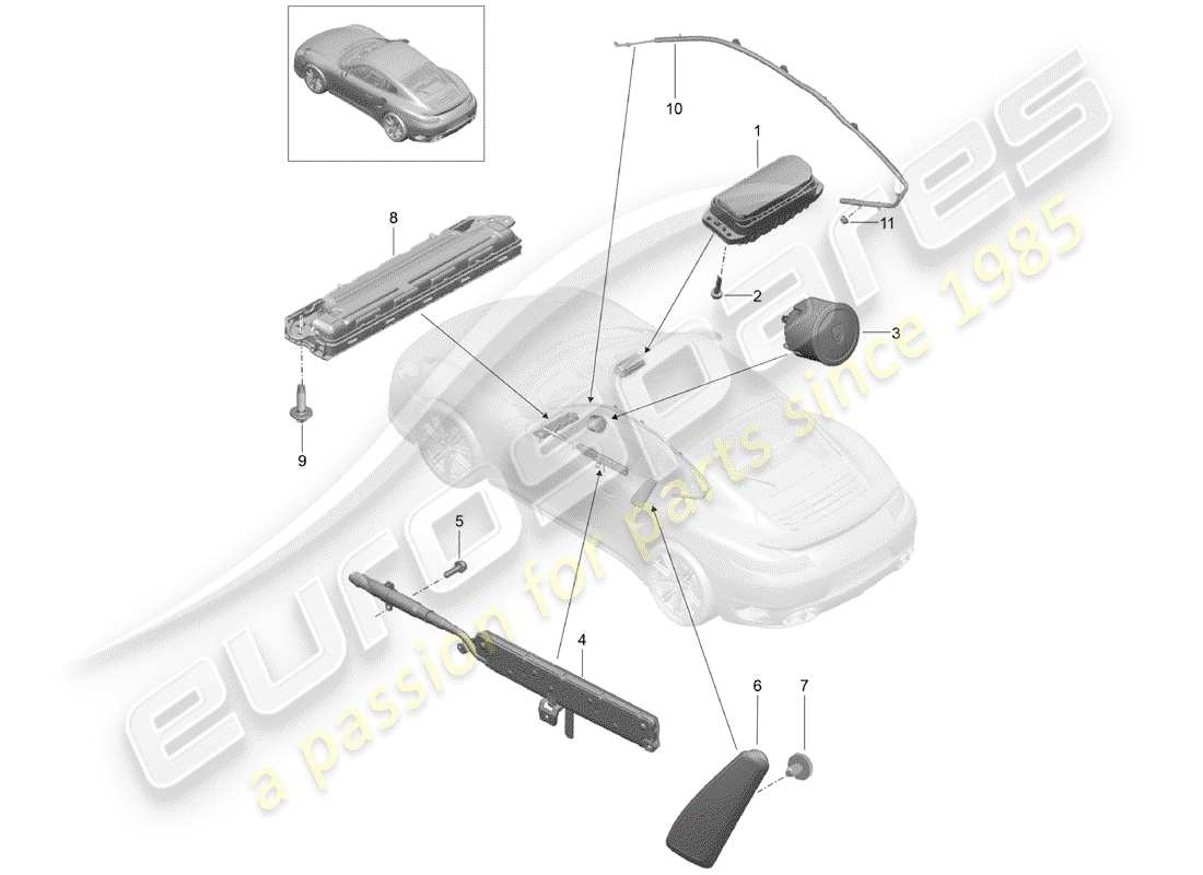 porsche 991 turbo (2018) diagrama de piezas del airbag