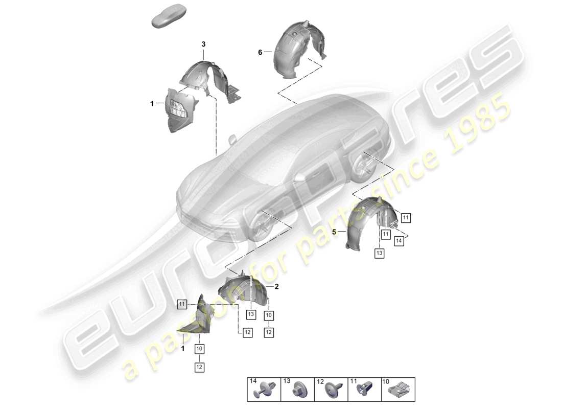 porsche 2025 (panamera 976) diagrama de piezas del revestimiento de la carcasa de la rueda