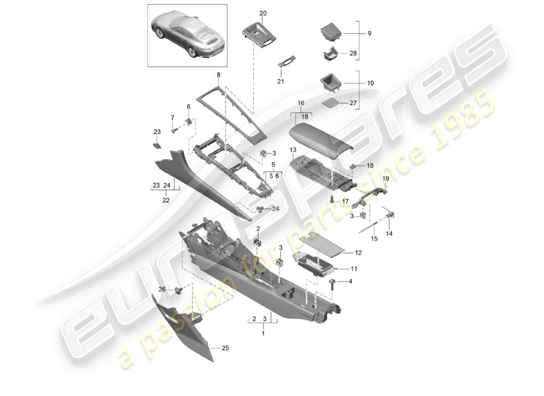 porsche 2021 (991-2 r/gt3/rs) consola central d - mj 2018>> diagrama de piezas