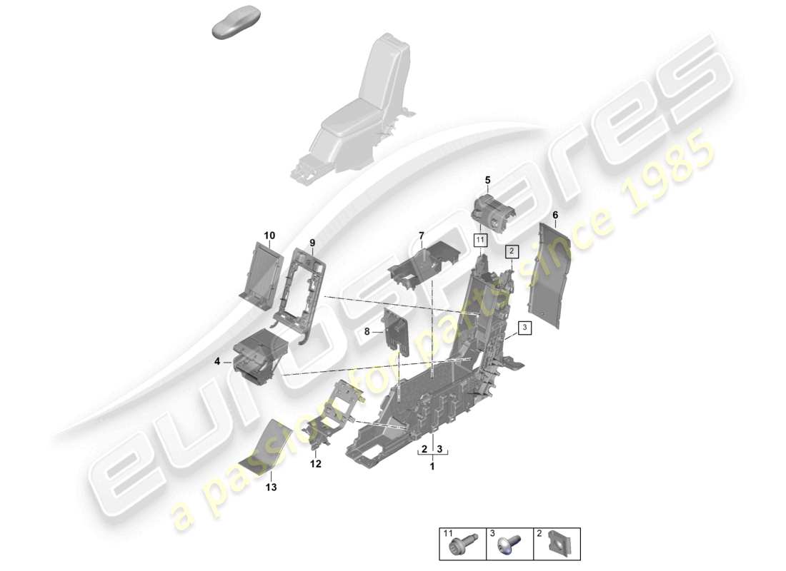 porsche 2026 (panamera 976) diagrama de piezas comerciales de la consola central trasera