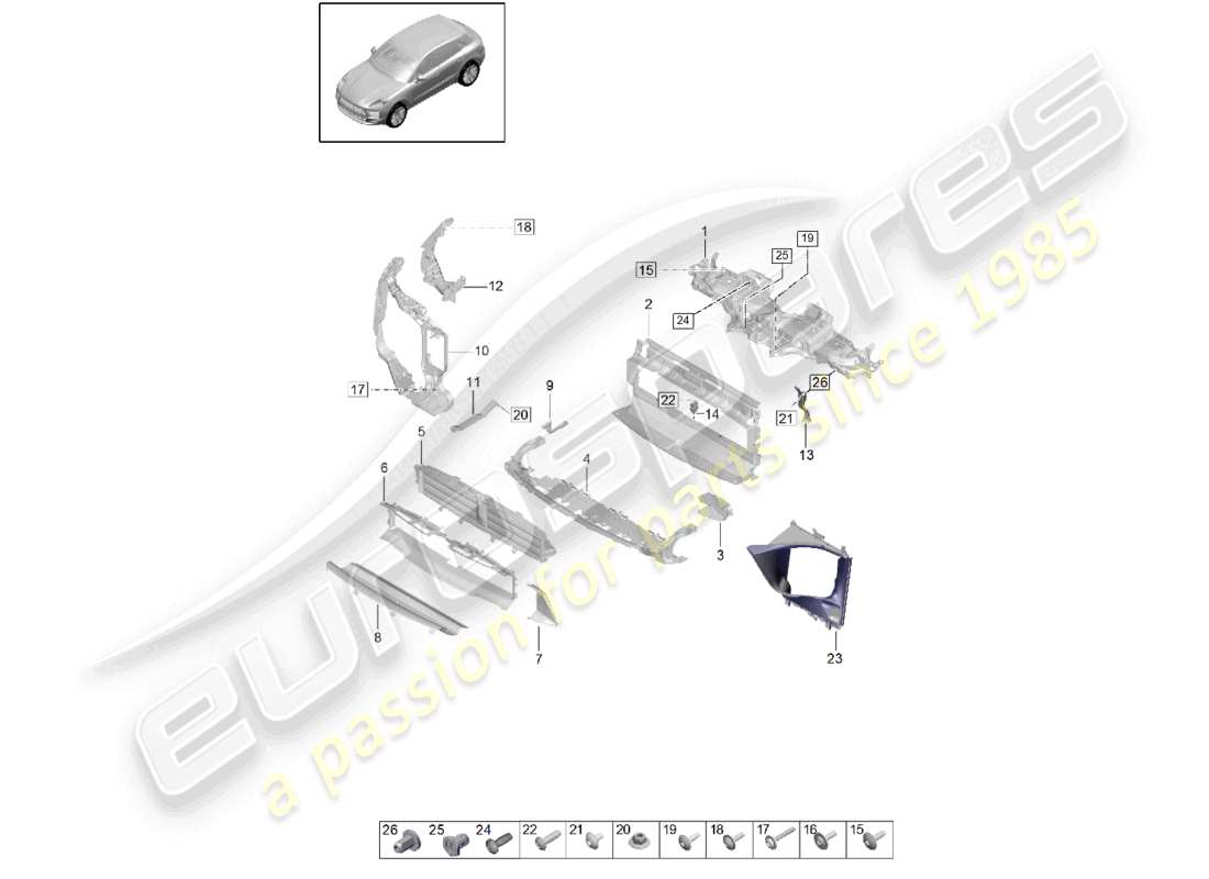 porsche 2021 (macan) diagrama de piezas del enfriador del portador macan iii para refrigerante guía de aire y portador de bloqueo