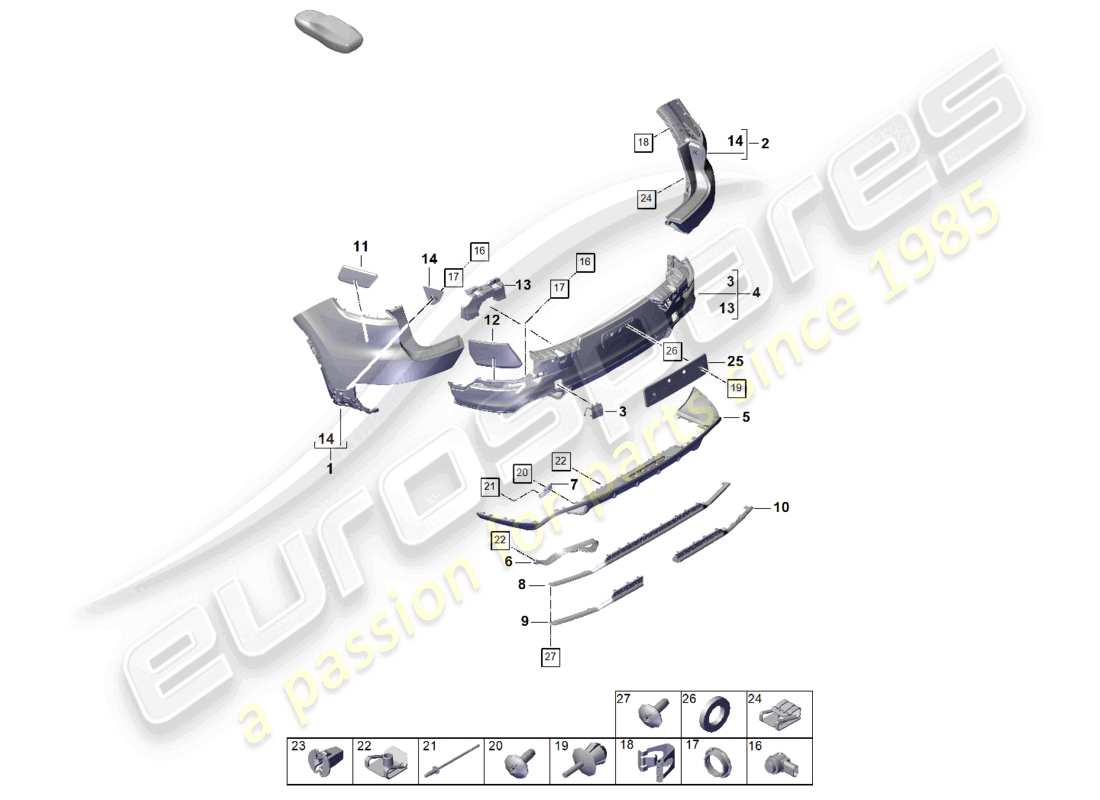 porsche 2024 (cayenne e3 pa) parachoques trasero (versión carbono) diagrama de piezas