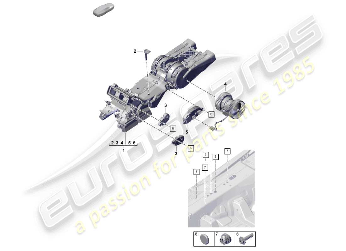porsche 2025 (cayenne e3 pa) diagrama de piezas del sistema de aire acondicionado/calefacción trasera 4-zone climatronic, boost