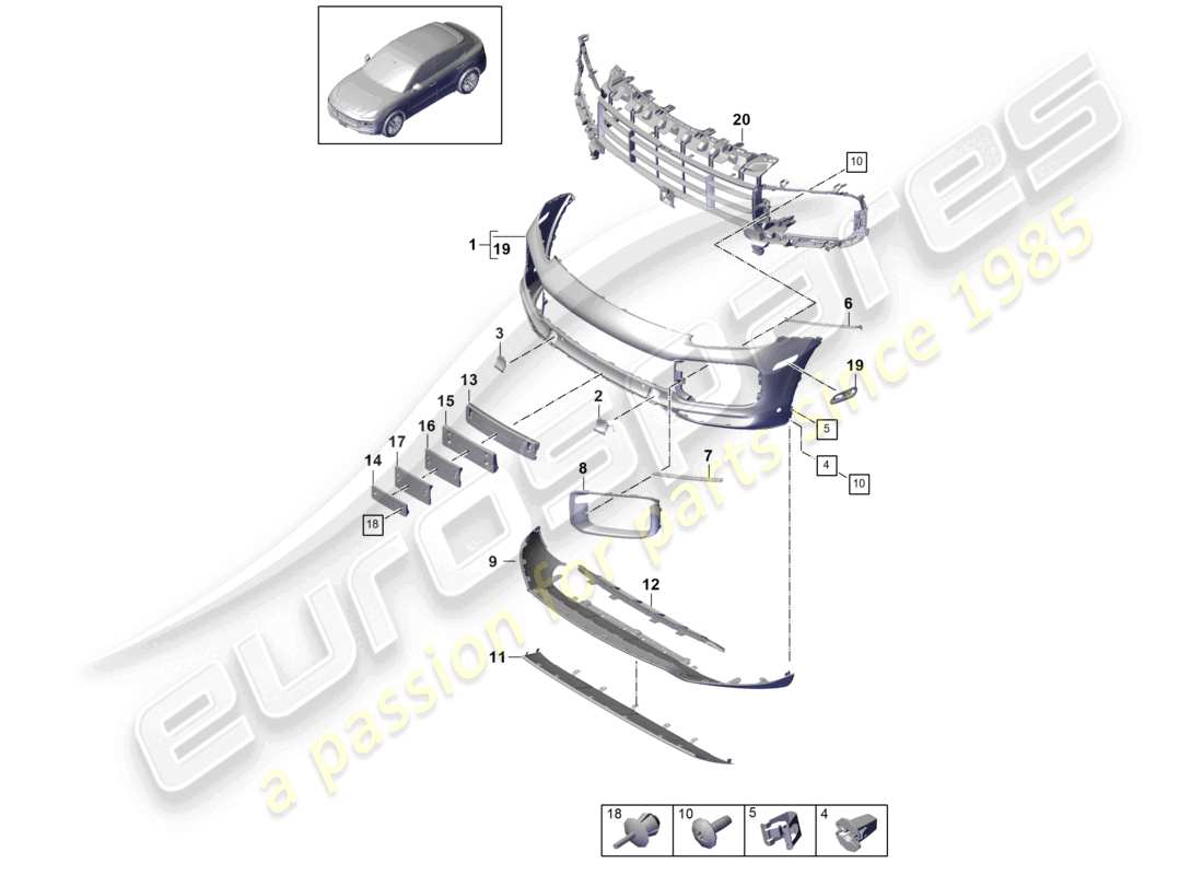 porsche 2021 (cayenne e3 9ya/9yb) diagrama de piezas del parachoques delantero del coupé turbo gt