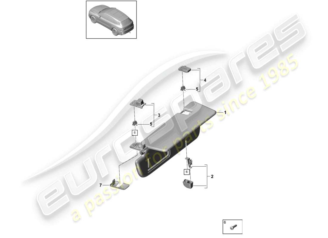 porsche 2021 (cayenne e3 9ya/9yb) sun vizors diagrama de piezas