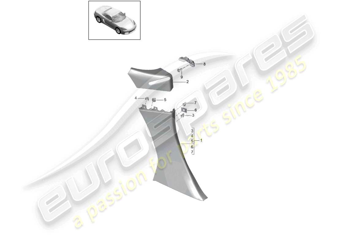 porsche 2021 (718 boxster) diagrama de piezas del pilar b de la moldura del panel lateral