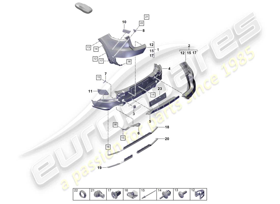 porsche 2024 (cayenne e3 pa) parachoques trasero coupé diagrama de piezas