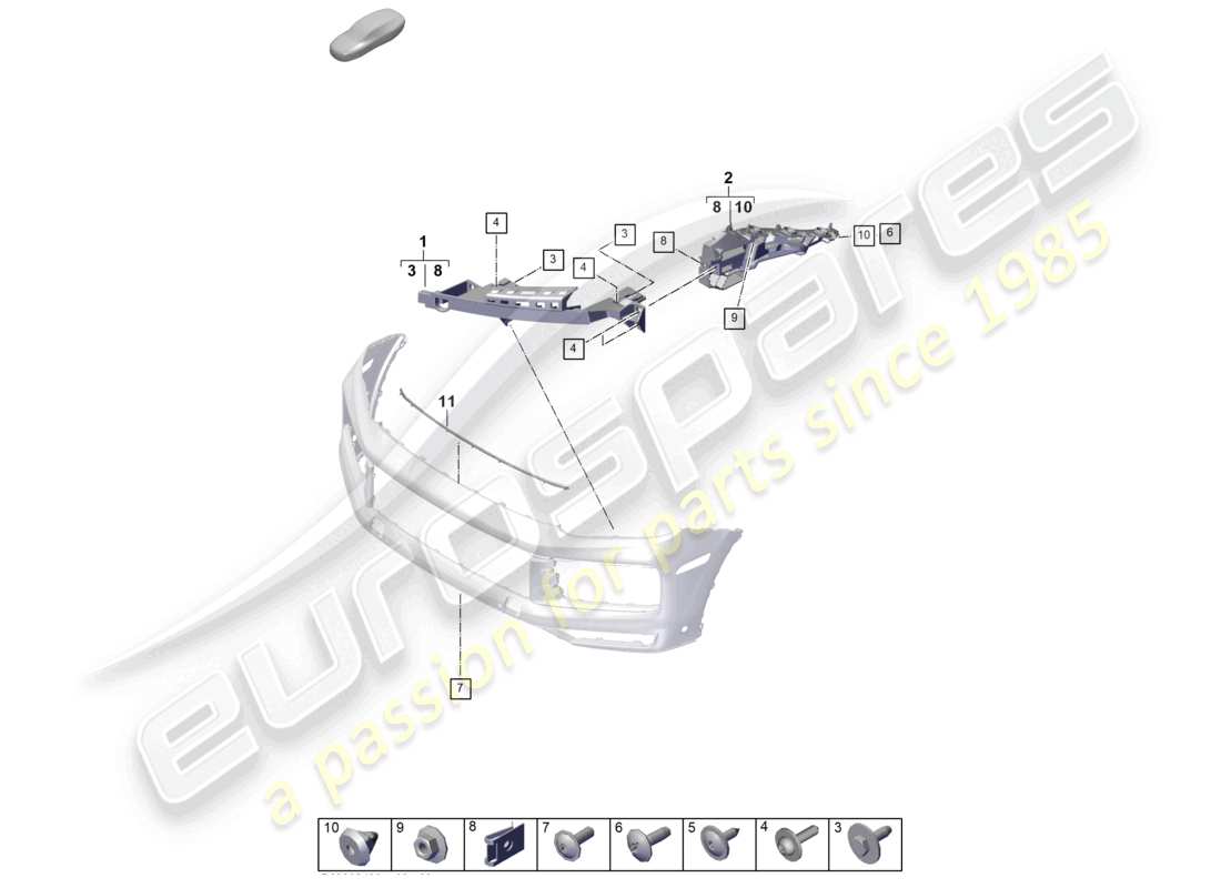 porsche 2025 (cayenne e3 pa) diagrama de piezas de los sujetadores del parachoques delantero