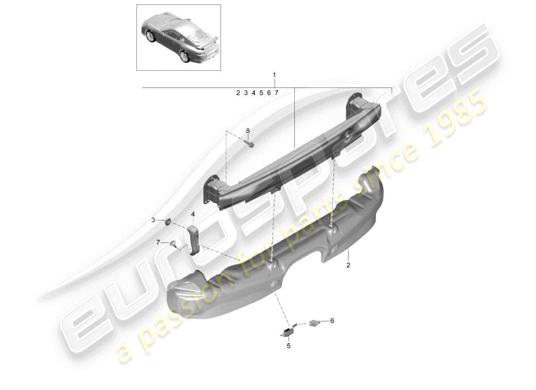 porsche 2021 (991-2 r/gt3/rs) porta parachoques trasero d >>- diagrama de piezas mj 2017