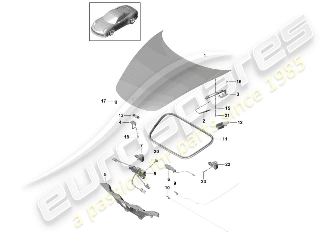 porsche 2021 (991-2 r/gt3/rs) diagrama de pieza delantero del capó