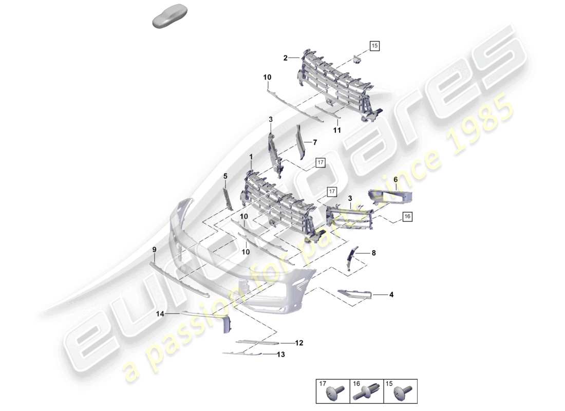 porsche 2024 (cayenne e3 pa) parachoques piezas individuales rejilla de guía de aire diagrama de piezas