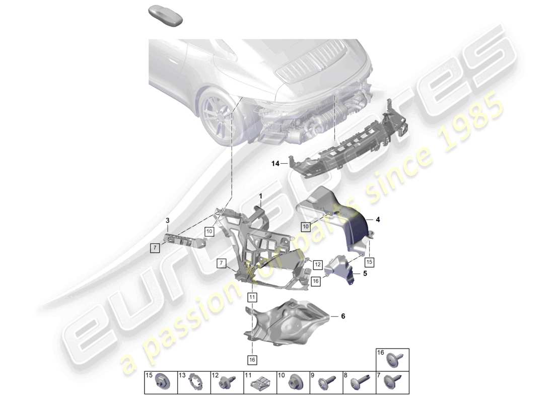 porsche 2024 (992-2) diagrama de piezas de sujeción del parachoques trasero