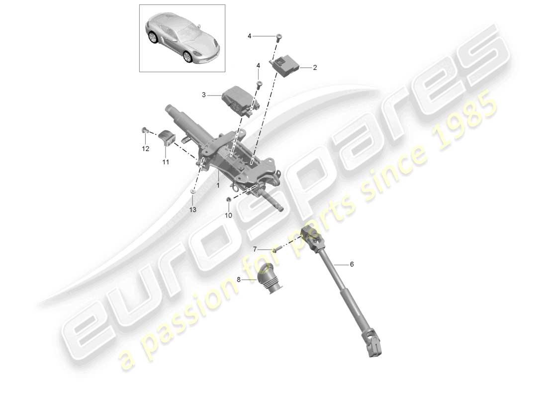 porsche 2021 (718 cayman) diagrama de piezas del eje de dirección intermedio de la columna de dirección