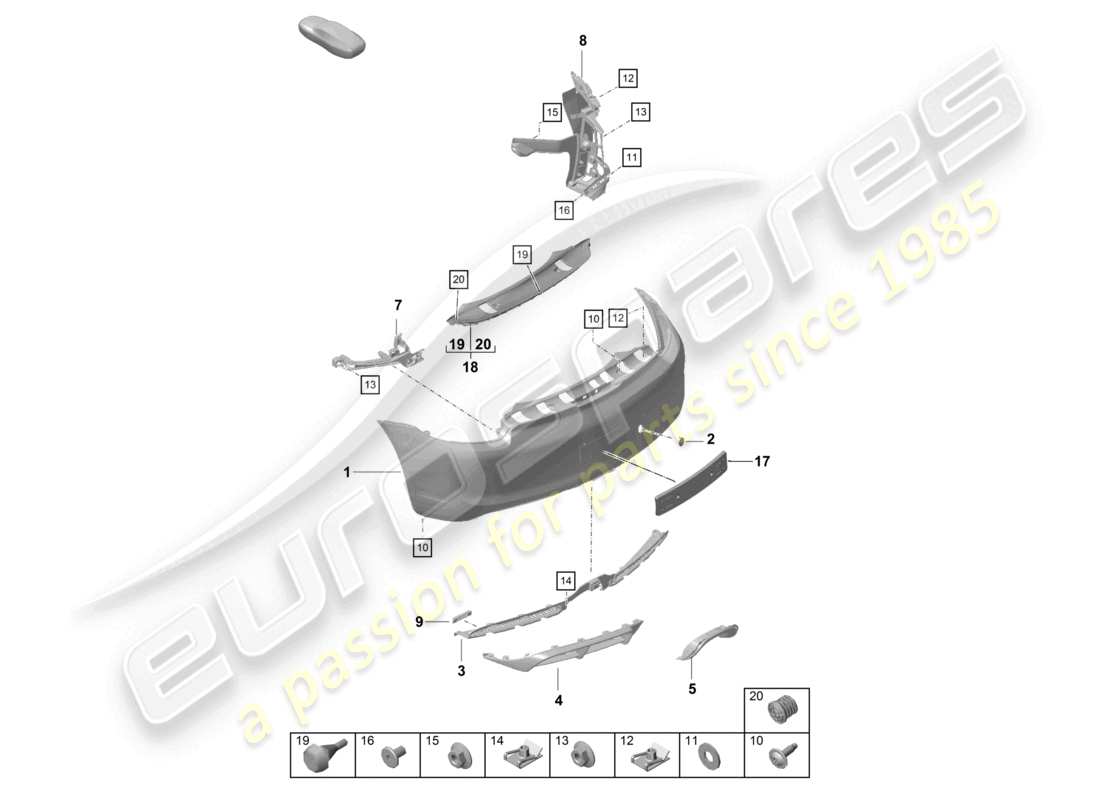 porsche 2021 (718 cayman gt4) diagrama de pieza del parachoques trasero