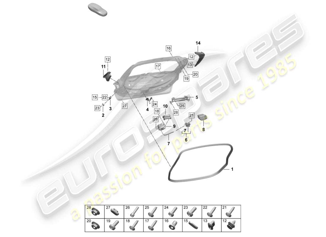 porsche 2025 (taycan 9j1-2) diagrama de piezas de accesorios de cuv de tapa trasera