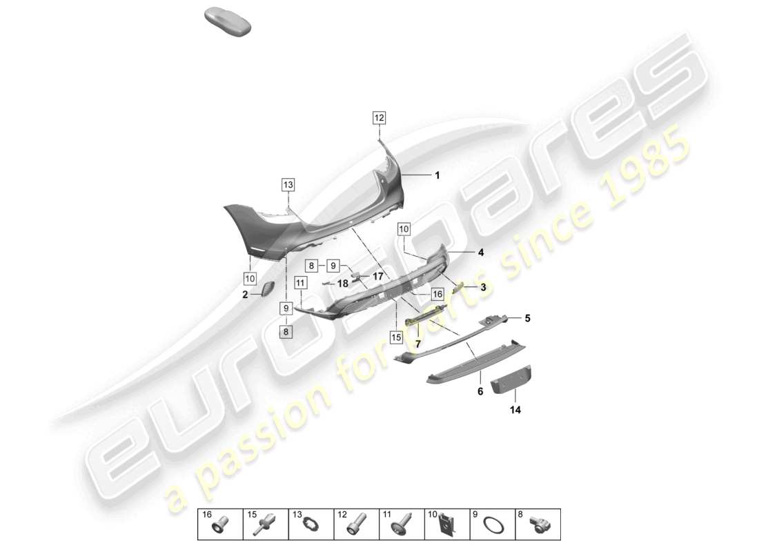 porsche 2025 (taycan 9j1-2) parachoques trasero paquete sport design diagrama de piezas