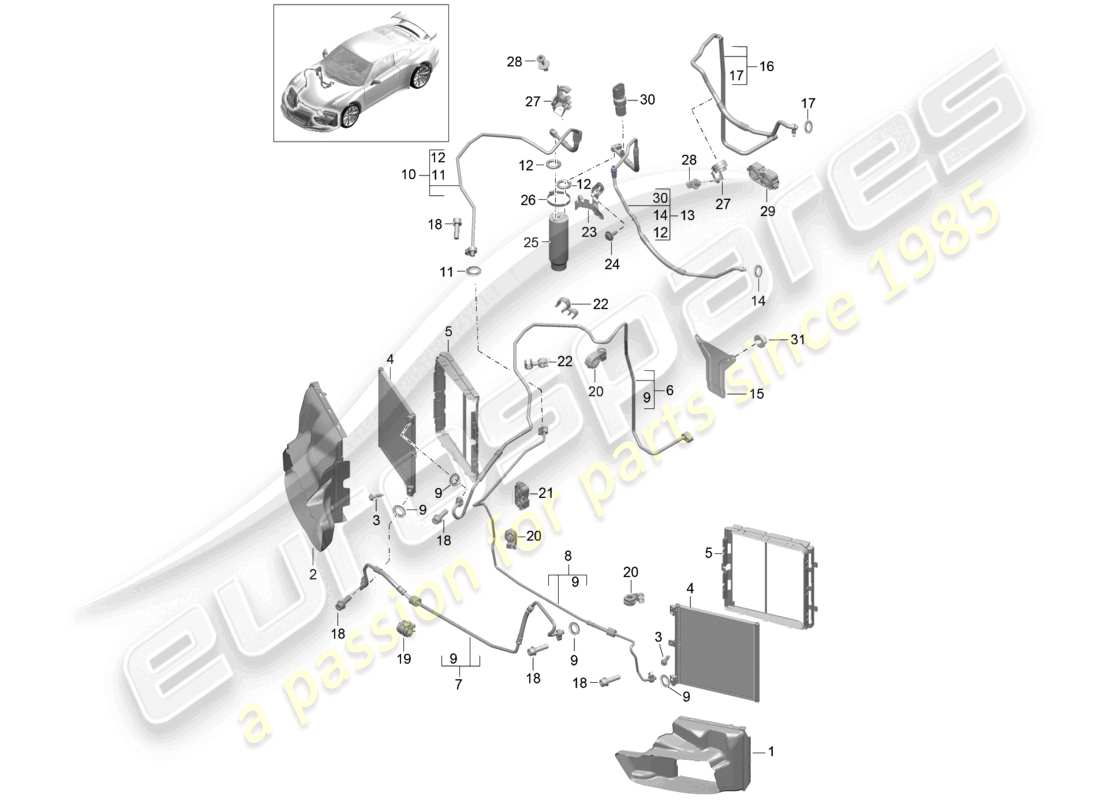 porsche 2021 (991-2 r/gt3/rs) circuito refrigerante frontal d - mj 2018>> diagrama de piezas
