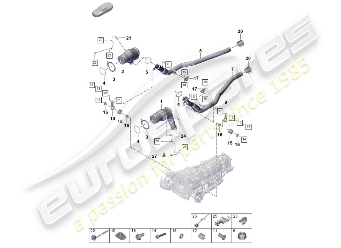porsche 2024 (cayenne e3 pa) sistema de escape tubo de escape con catalizador tubo de escape sonda lambda diagrama de piezas