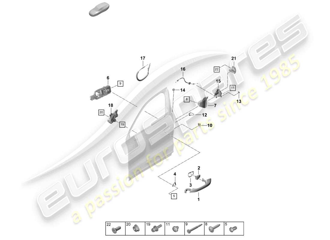 porsche 2024 (cayenne e3 pa) manija de la puerta, cerradura de puerta delantera exterior diagrama de piezas del cupé