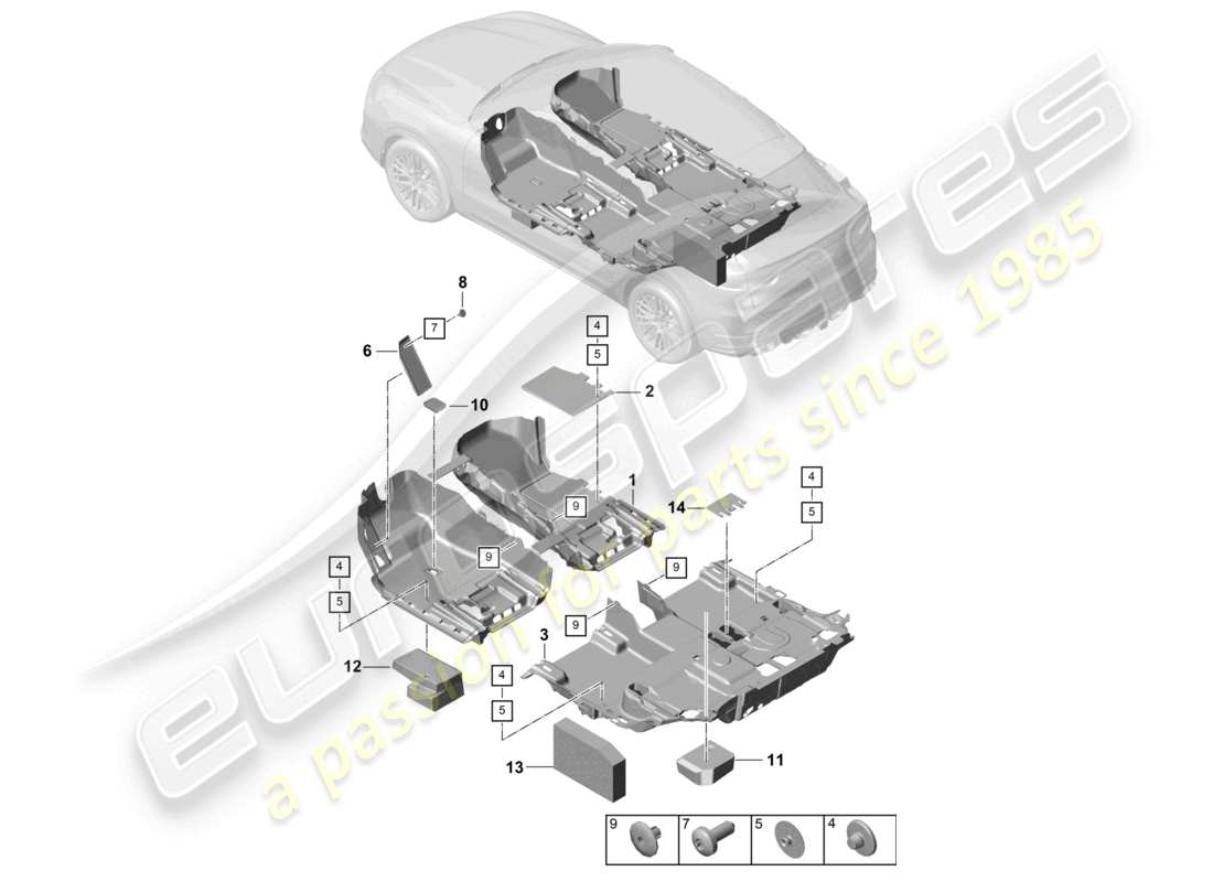 porsche 2021 (cayenne e3 9ya/9yb) diagrama de la parte trasera del suelo