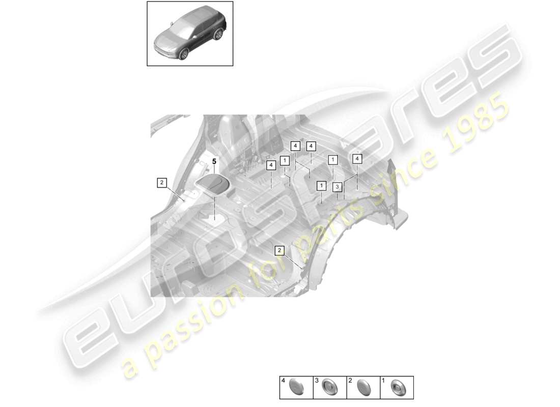 porsche 2021 (cayenne e3 9ya/9yb) tapones interiores de bajos traseros diagrama de piezas