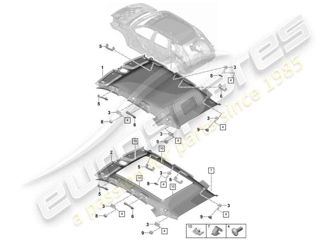 porsche 2025 (cayenne e3 pa) molduras de techo y accesorios diagrama de piezas