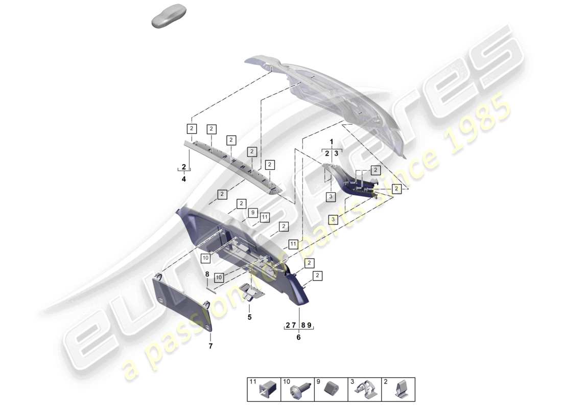 porsche 2023 (cayenne e3 pa) diagrama de piezas de la tapa trasera embellecedora