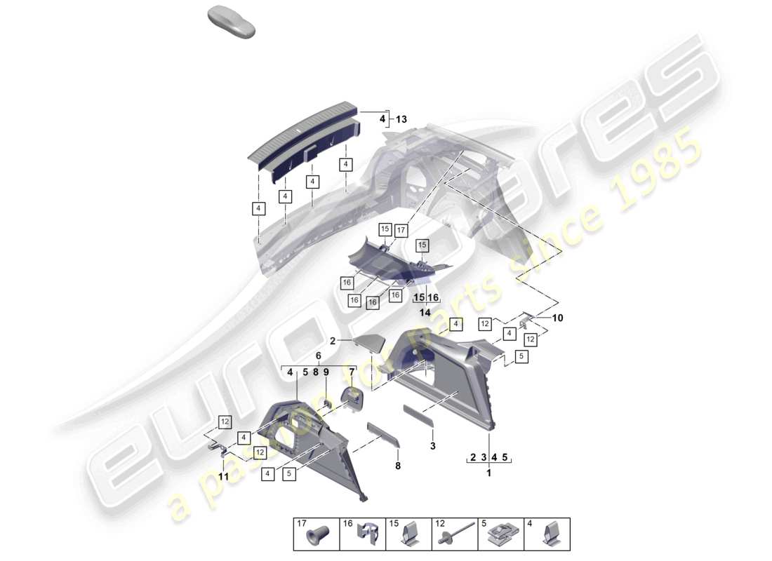 porsche 2023 (cayenne e3 pa) diagrama de piezas del revestimiento del pilar d lateral del maletero