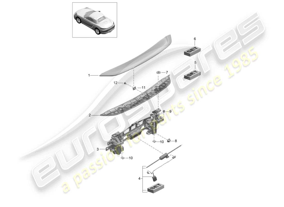 porsche 2023 (718 boxster) diagrama de piezas del spoiler trasero