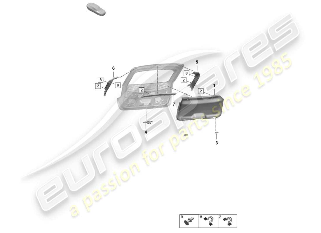 porsche 2025 (macan-e) panel de moldura de la tapa trasera diagrama de piezas