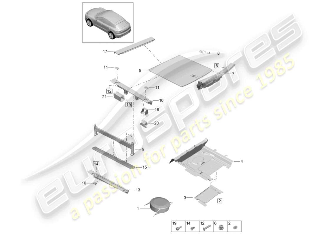 porsche 2021 (macan) recorte para maletero accesorios sistema de maletero diagrama de piezas
