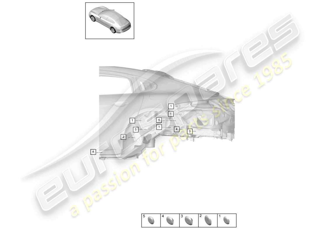 porsche 2022 (panamera 971-2) diagrama de piezas del extremo trasero del lado de los tapones