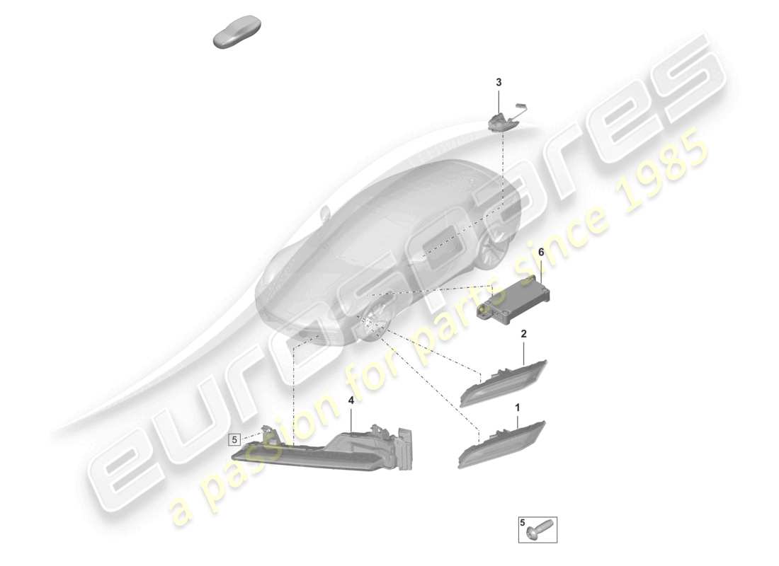 porsche 2023 (992-1) luz de posición lateral del repetidor de señal de giro unidad de control para luz de conducción diurna diagrama de piezas