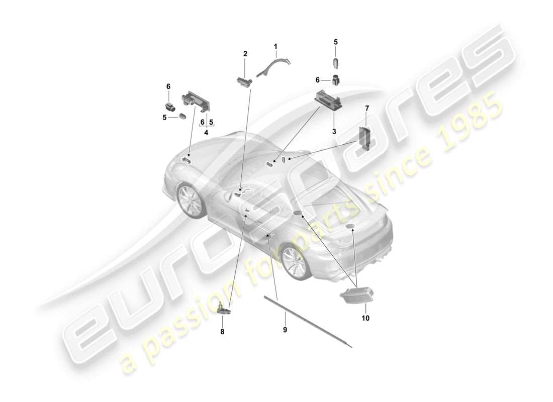 porsche 2021 (718 cayman gt4) luz interior luz de advertencia de la puerta fussraumleuchte lámpara del maletero luz de la guantera luz espejo exterior diagrama de piezas
