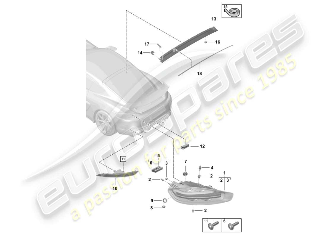 porsche 2021 (718 cayman gt4) luz trasera luz de matrícula luz de freno adicional luz antiniebla trasera diagrama de piezas