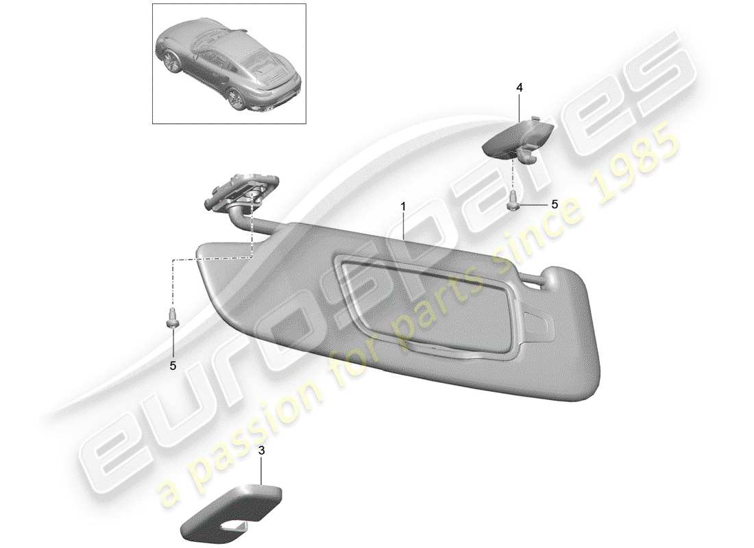 porsche 2018 (991-2 turbo) diagrama de piezas de las visores sun